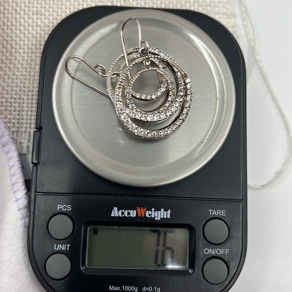 Vintage JCM 925 Sterling Silver CZ Pave Double Hoop Earrings Y2K - Picture 5 of 14